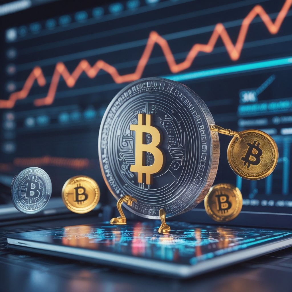 Blockchain trial: Cartoon stablecoins and tokenized Treasurys playing together on a blockchain notebook