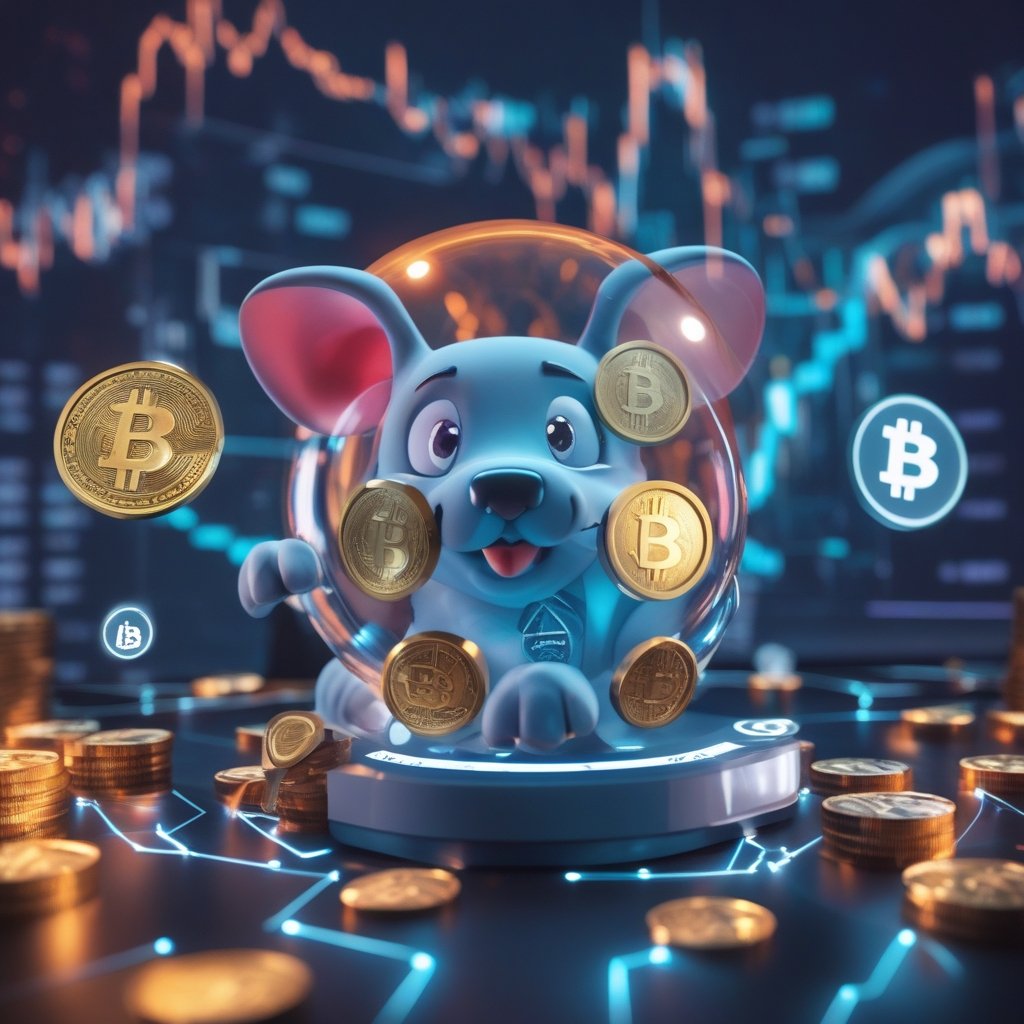 Bonk price prediction: A friendly cartoon bank with a Bonk dog inside, showing coins and happy faces