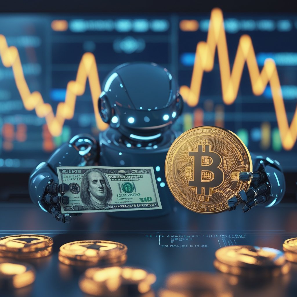 Canton Network Activity: A friendly robot holding a dollar bill and a digital coin