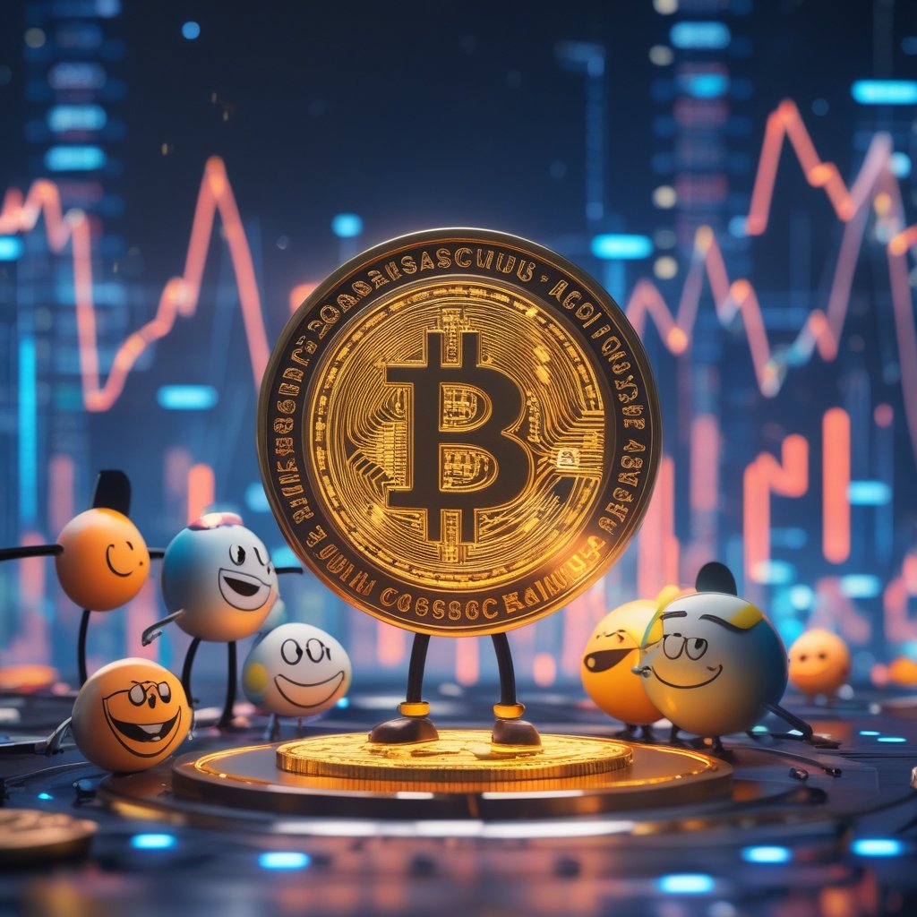 Casascius coins: A colorful cartoon showing a shiny metal coin with a secret code inside, surrounded by happy cartoon characters