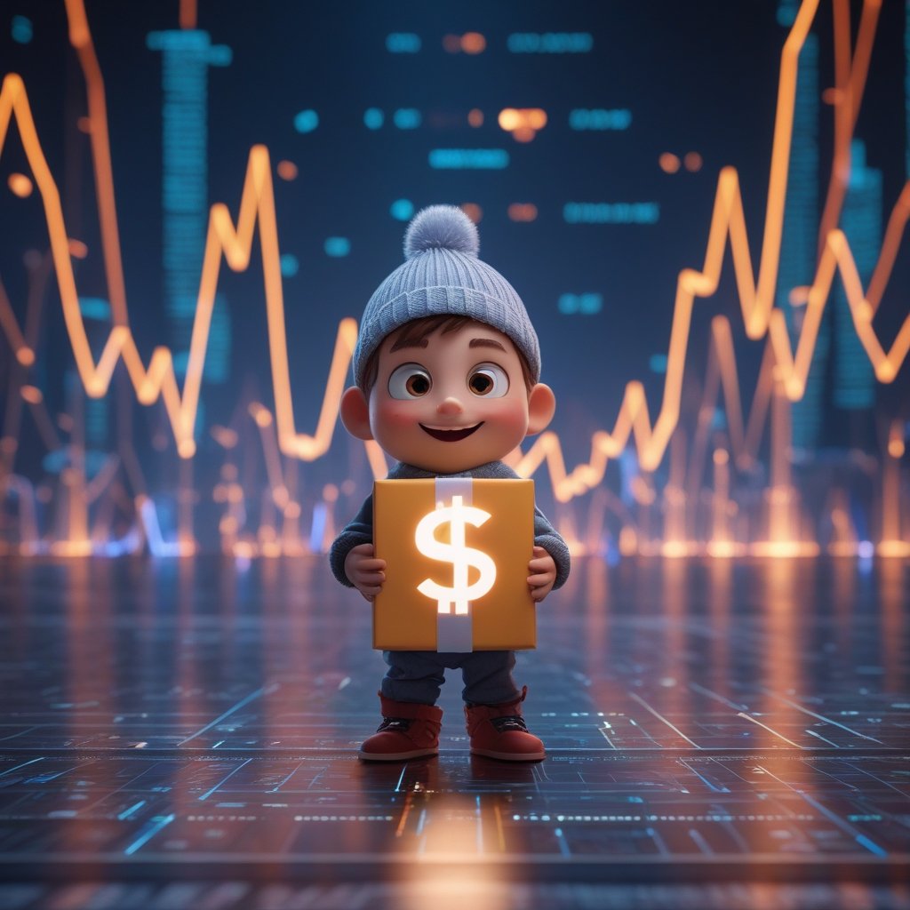Christmas crypto gifting 2025: A smiling cartoon kid holding a wrapped gift box with a digital dollar sign on it, simple description for kids...