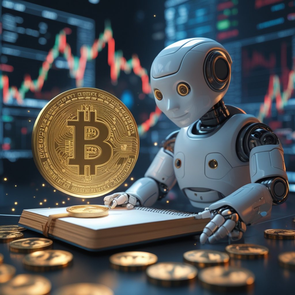 Claude Opus 4.5 exploit: A friendly robot looking at a magical notebook with coins floating around