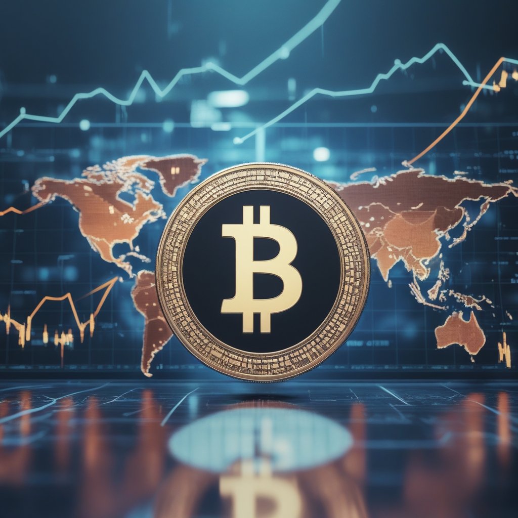 Coinbase stablecoin pilots: A world map with glowing lines showing fast money transfers between countries