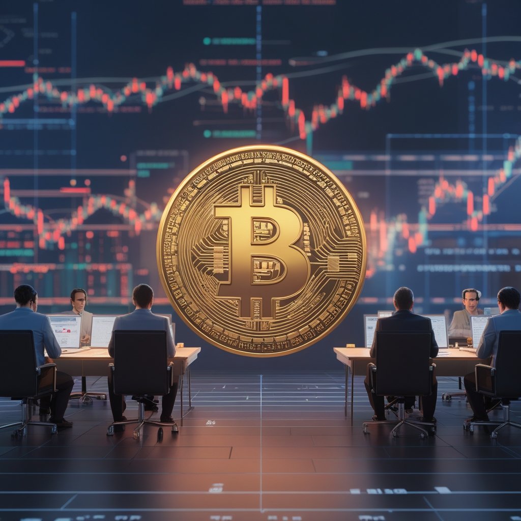 Crypto market volatility: Cartoon of important people sitting at a big table making decisions