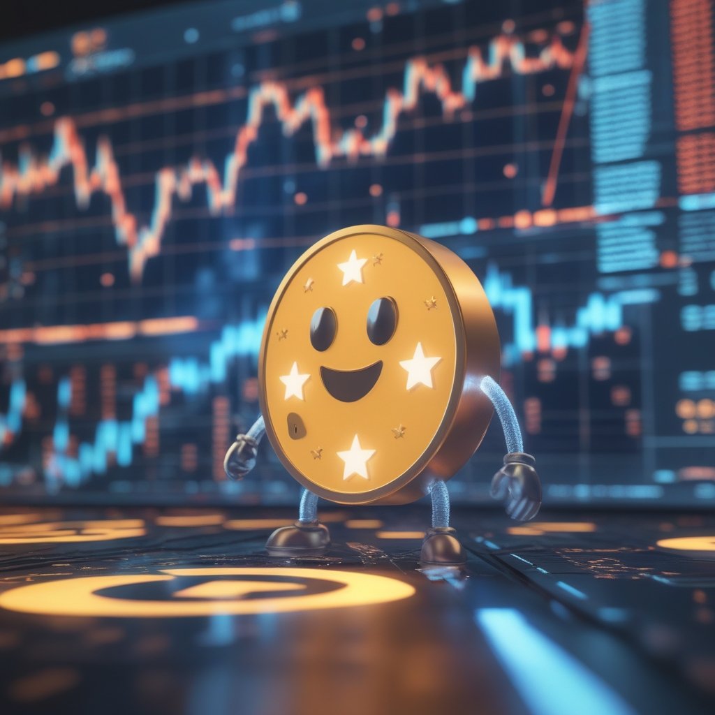 Dogecoin price prediction: A smiling cartoon coin with stars