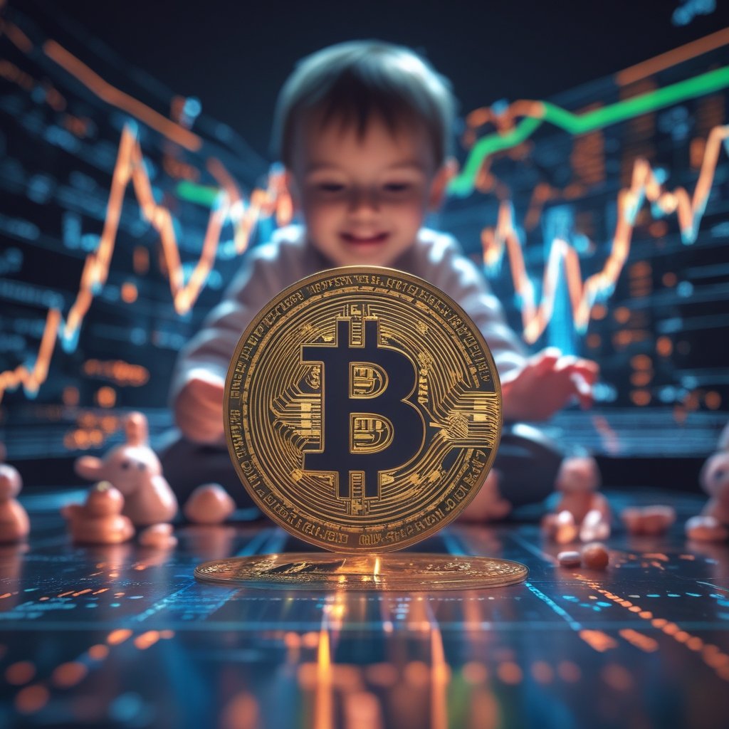 ETF outflows deepen: A happy child playing with toys, with a simple rainbow in the background to show that things get better.