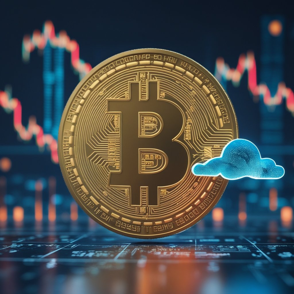 ETF outflows deepen: A simple chart showing a line going down, with a sun and a cloud to represent up and down prices.