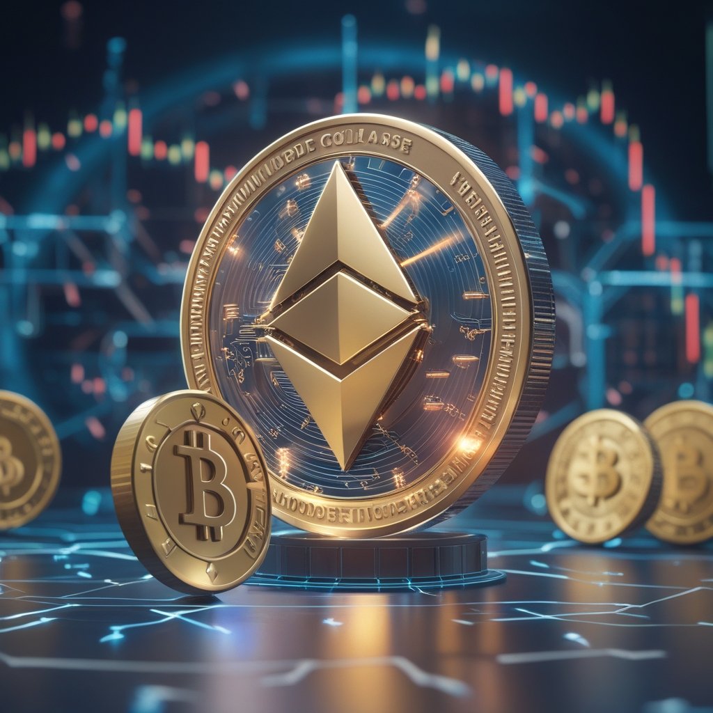 Ethena USDe collapse: Cartoon coins with dollar signs floating around happy faces