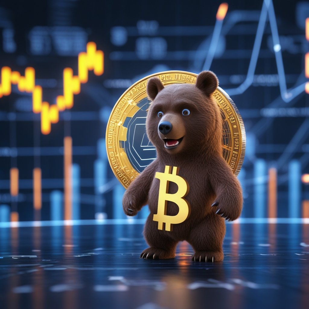 Ether bear trap: A cartoon bear looking surprised as a digital treasure goes up