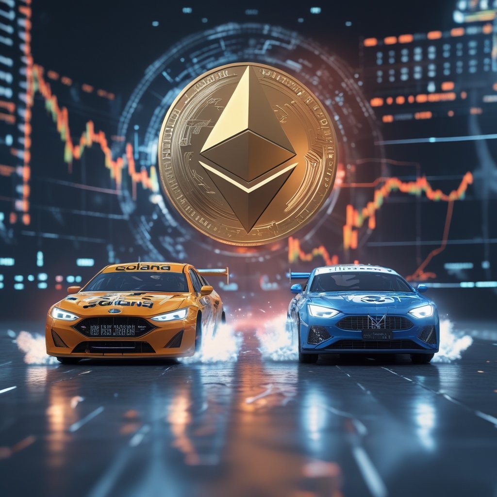 Ethereum Layer-2: A cartoon race car labeled Solana zooming past a regular car labeled Ethereum