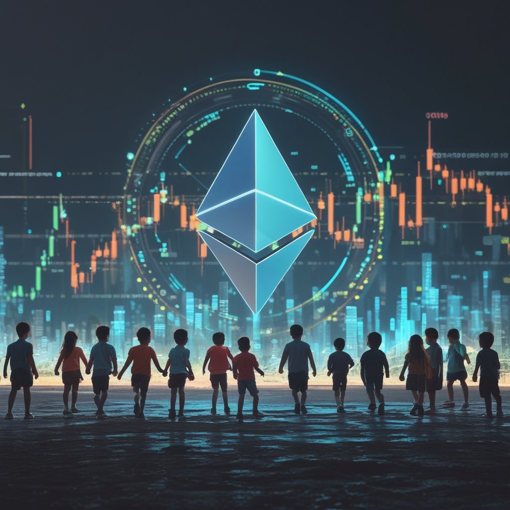 Ethereum fees drop: A happy group of children playing in a playground