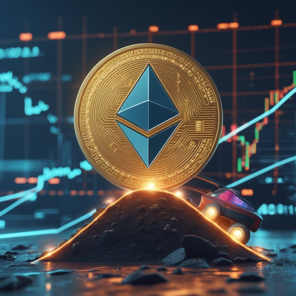 Ethereum price analysis: A cartoon hill with a toy car stopping near the top and rolling back, representing Ethereum's price hitting resistance