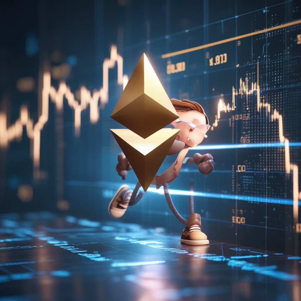 Ethereum price analysis: A cartoon of ETH as a character pushing against an invisible wall with numbers on it