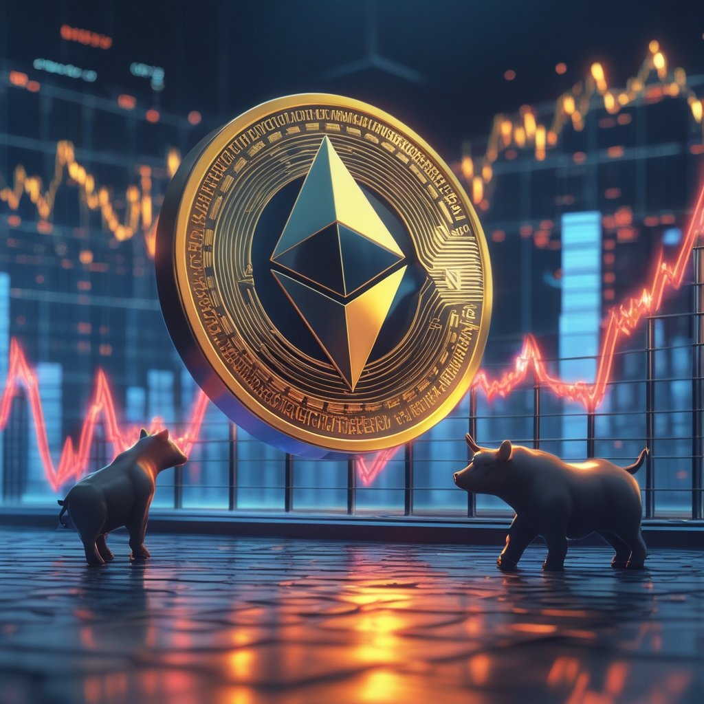 Ethereum price analysis: A cartoon of a ball trying to jump over a tall fence with bears and bulls watching
