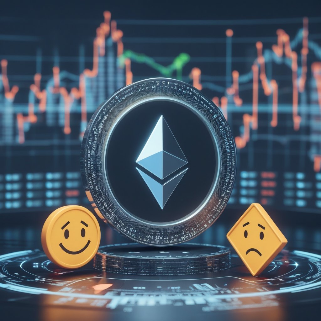 Ethereum price analysis: A simple cartoon chart with happy and sad faces, showing up and down arrows for kids