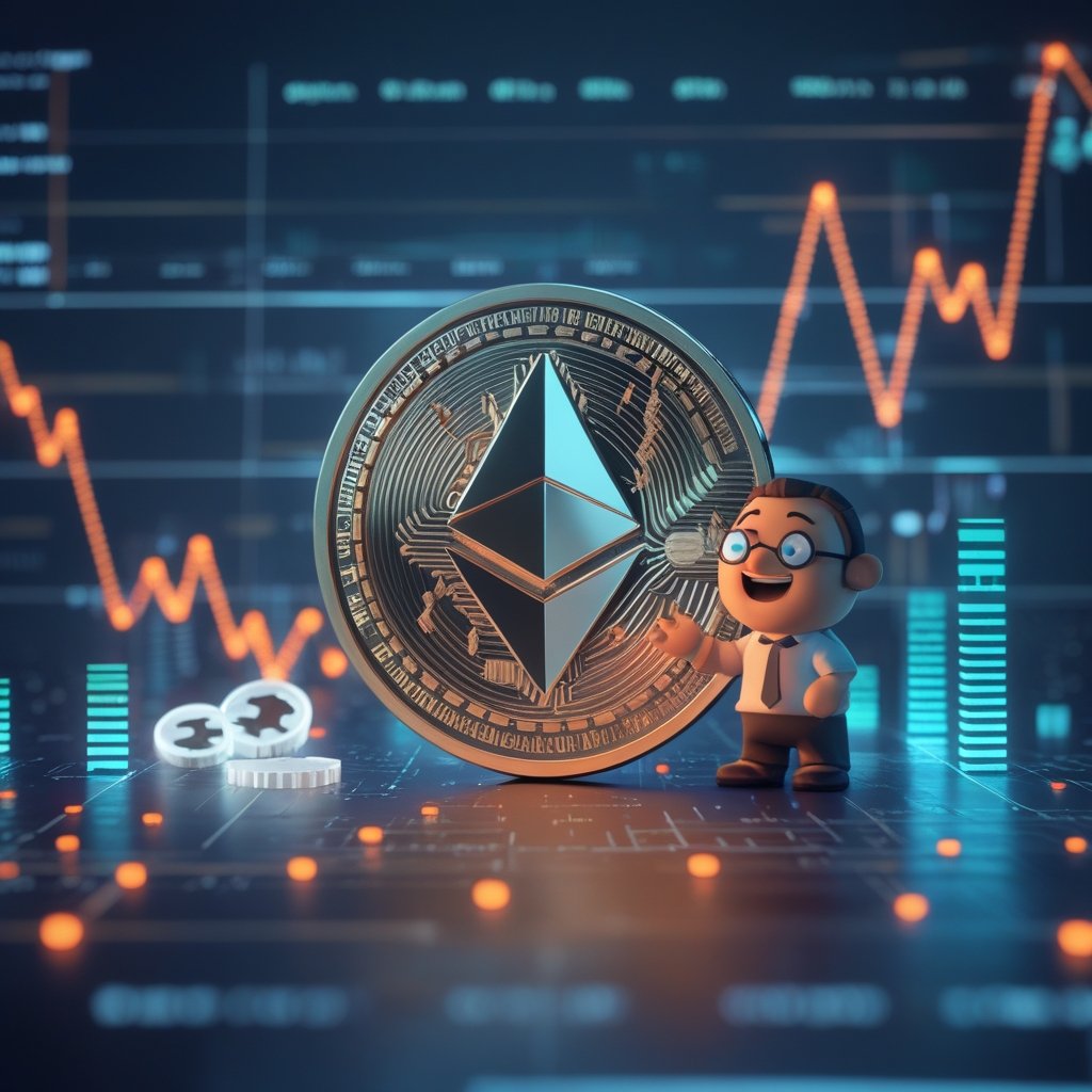 Ethereum supply shock: A friendly cartoon character explaining staking with a simple picture of coins growing