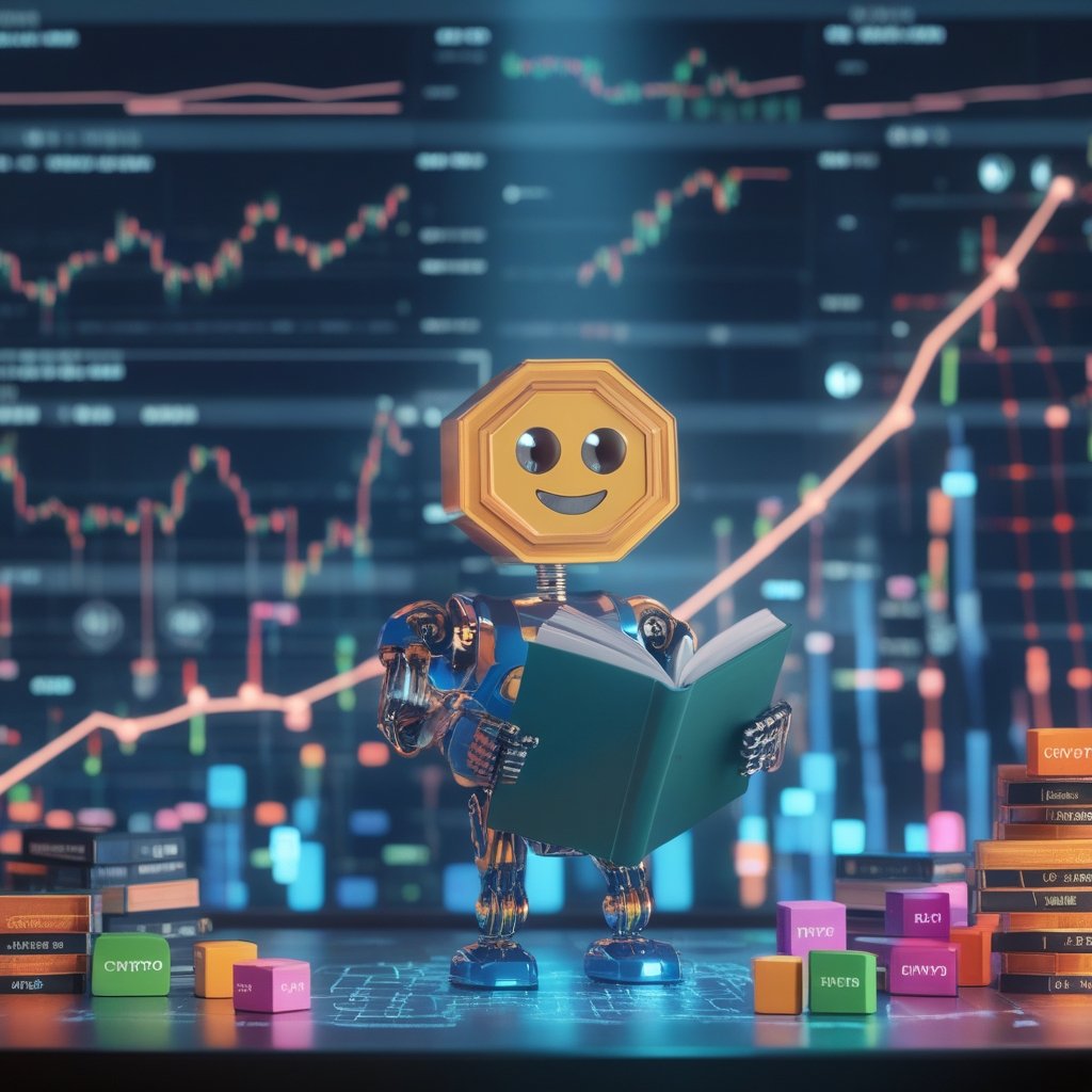 European SEC proposal: A friendly cartoon character (like a smiling robot) checking a big book of rules, with colorful blocks labeled "Crypto" and "Fintech" scattered around. Simple, bright, and happy.