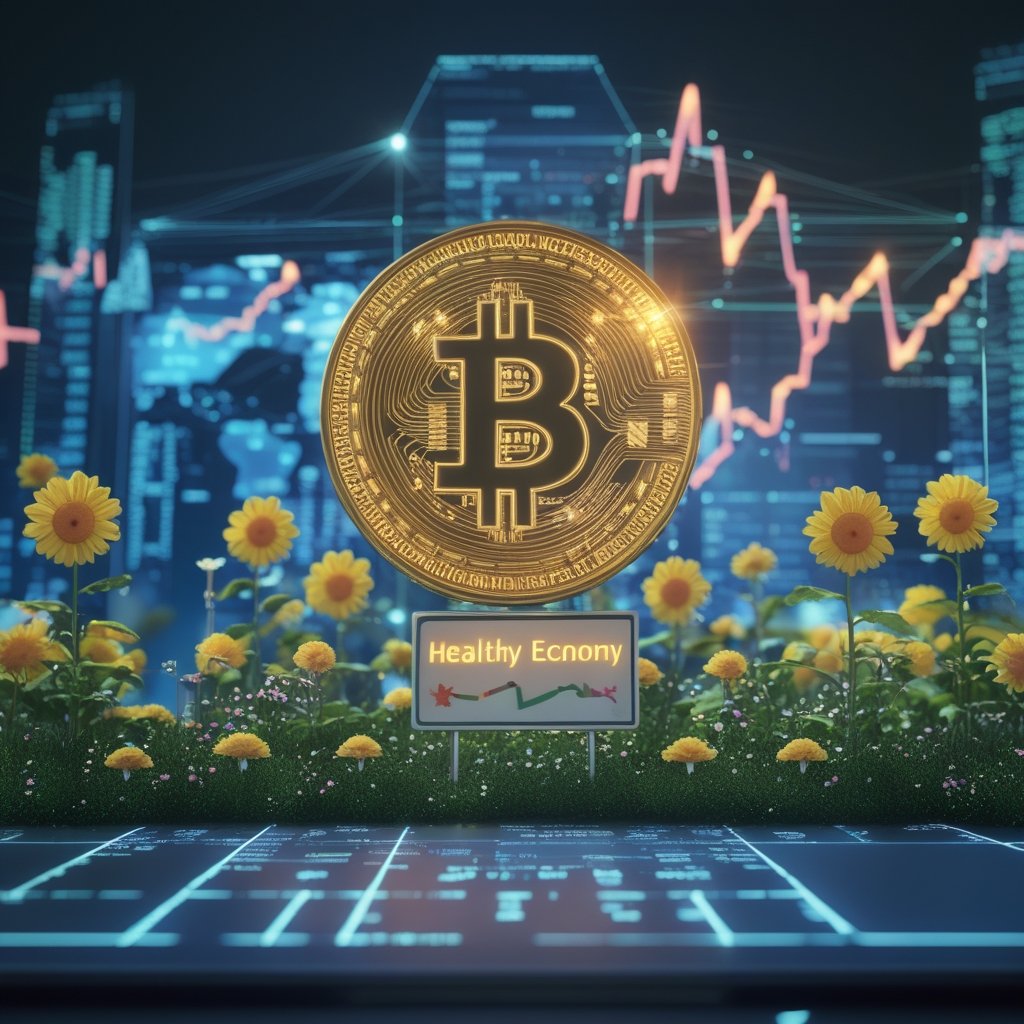 Fed rate cut 2025: A simple, friendly cartoon of a garden with flowers growing, a sun smiling, and a sign that says 'Healthy Economy'