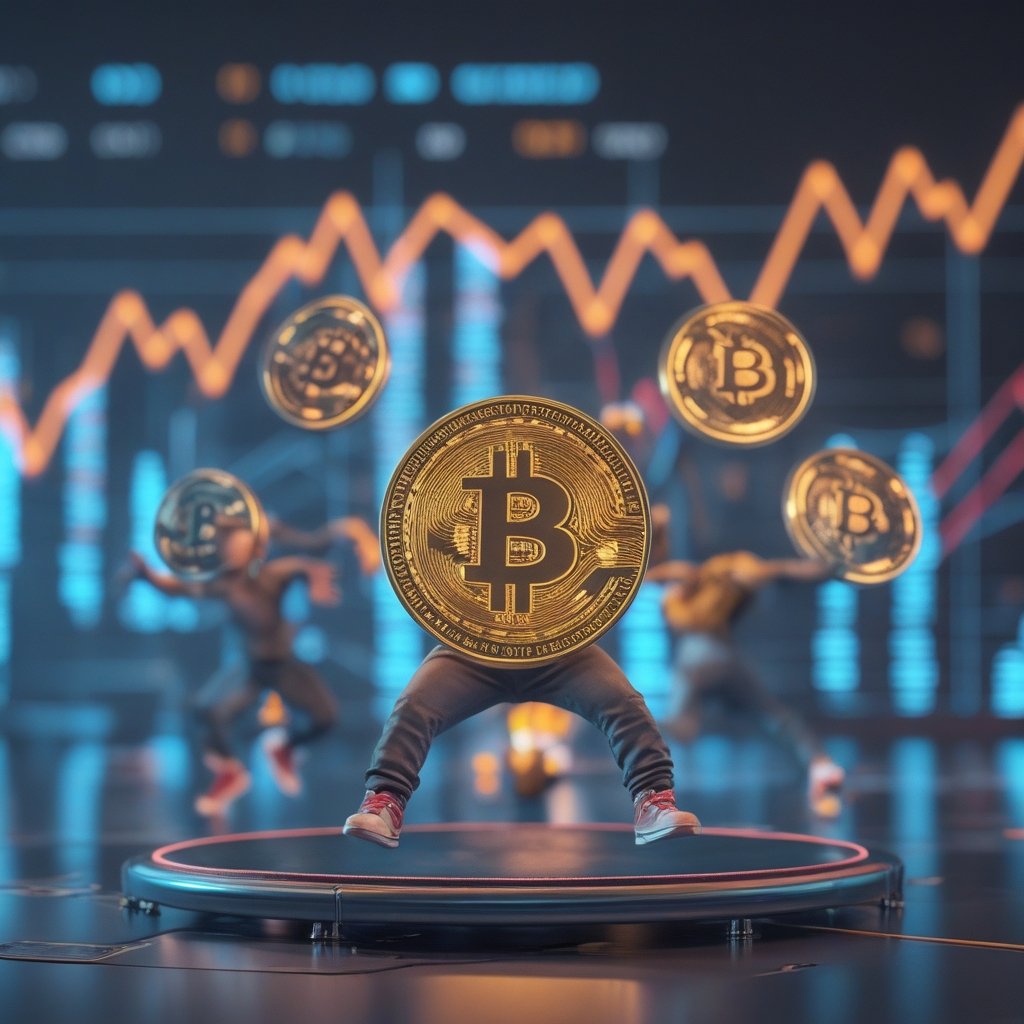 Filecoin price surge: A group of happy digital coins jumping together on a trampoline