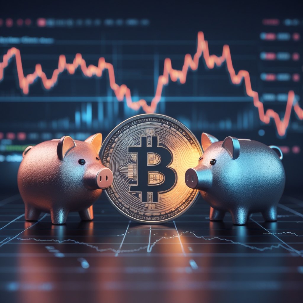 Gary Gensler crypto: Two piggy banks, one metal and one paper, representing Bitcoin vs. other crypto