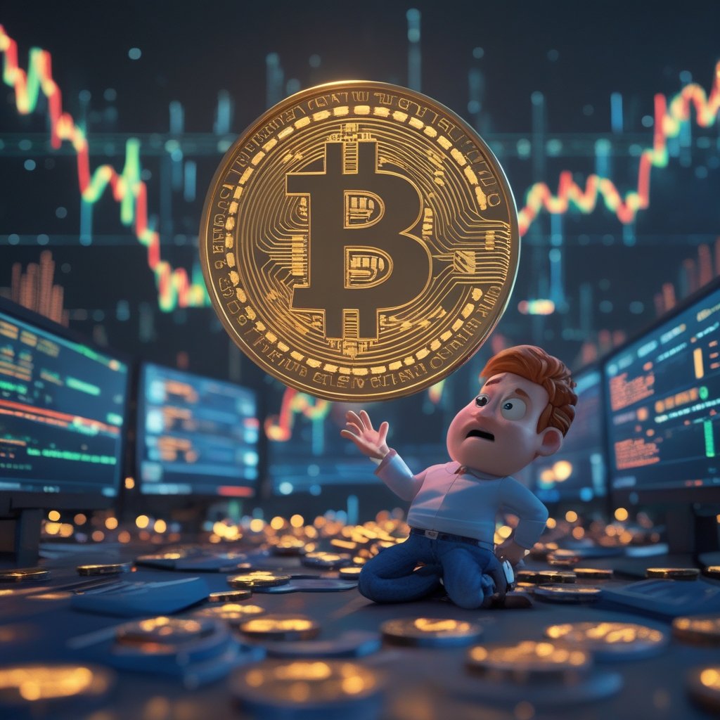 JPMorgan CEO Bitcoin: A friendly cartoon character looking confused with money and computers floating around
