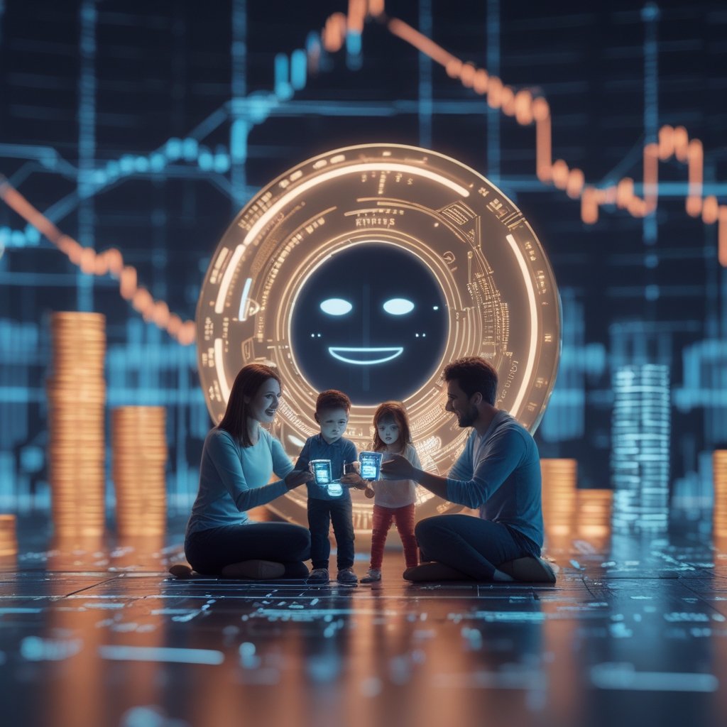 MetaMask Transaction Shield: A happy family using digital money with the shield protecting them