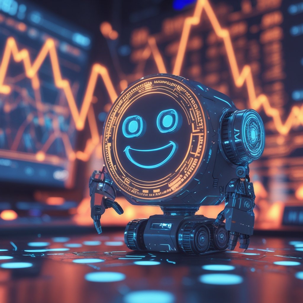 PEPENODE presale: A colorful picture of a friendly robot mining for digital coins with a big smile