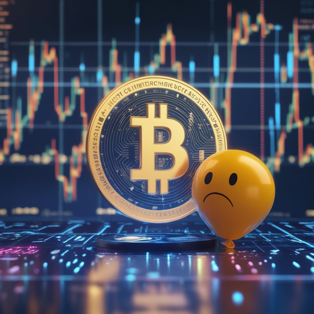 Pi Network catalysts: A cartoon balloon slowly deflating with a sad face, next to a happy toy no one is playing with