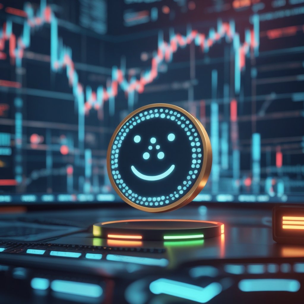 Polkadot price analysis: a cartoon computer with a friendly dot character smiling, simple colors and shapes