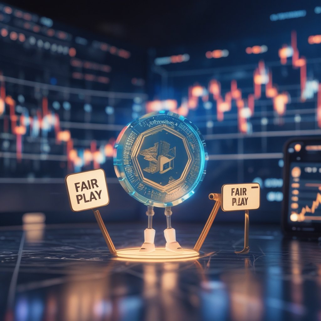 Polymarket CFTC approval: A cartoon of a friendly referee holding a whistle and a sign that says 'Fair Play' near a smartphone