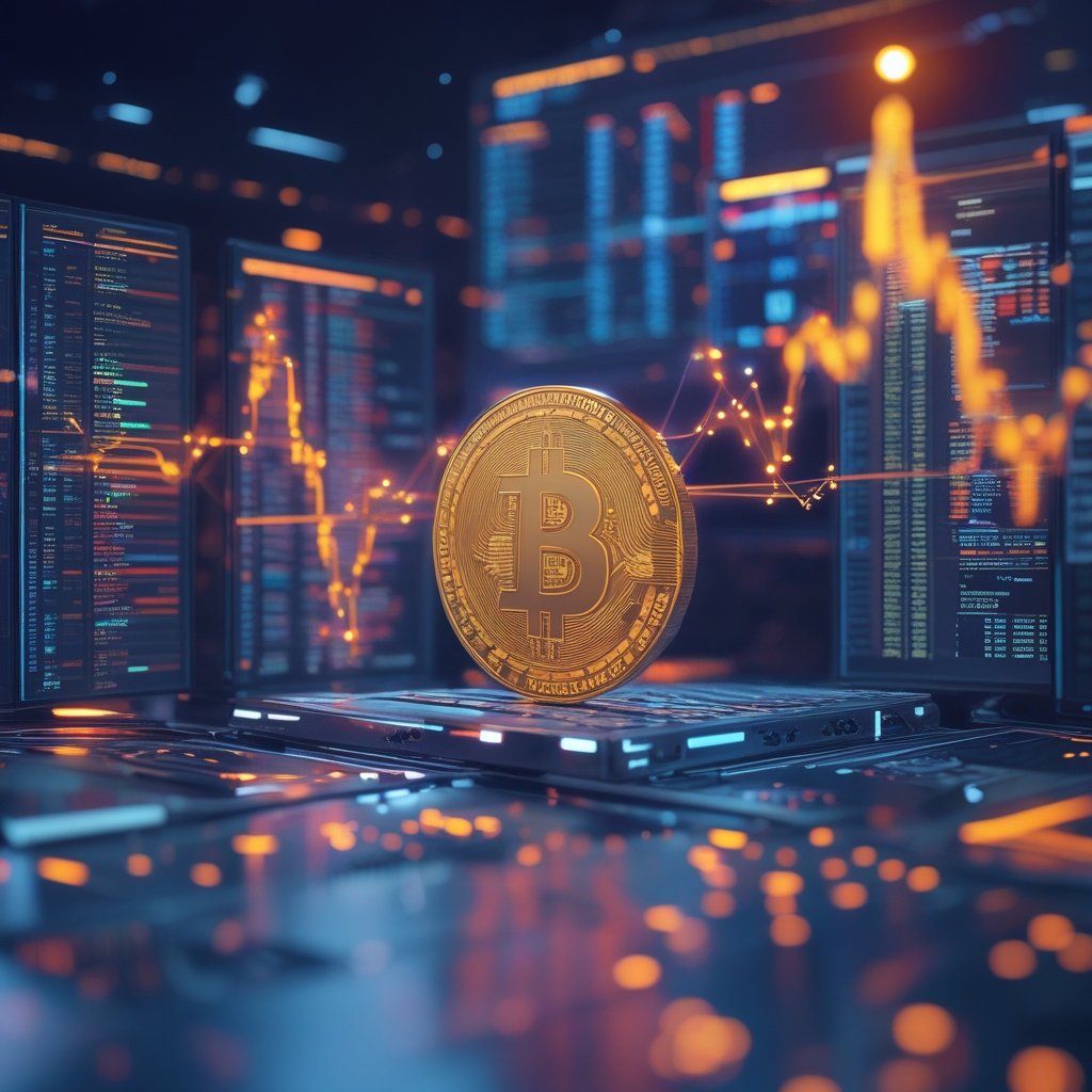 Real Finance: A colorful illustration of a digital bridge connecting traditional banks with crypto computers