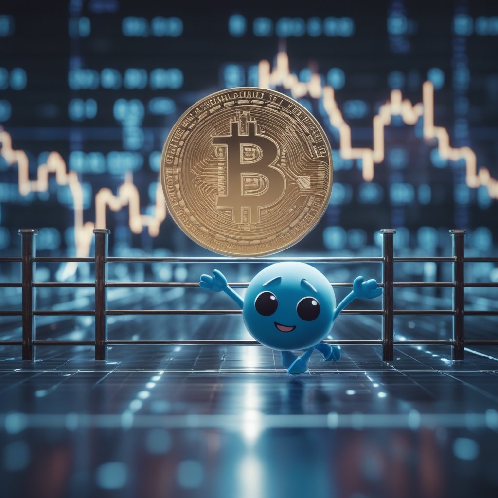 Ripple price analysis: A happy cartoon showing Ripple (as a friendly blue character) with a determined face, ready to jump over the fence
