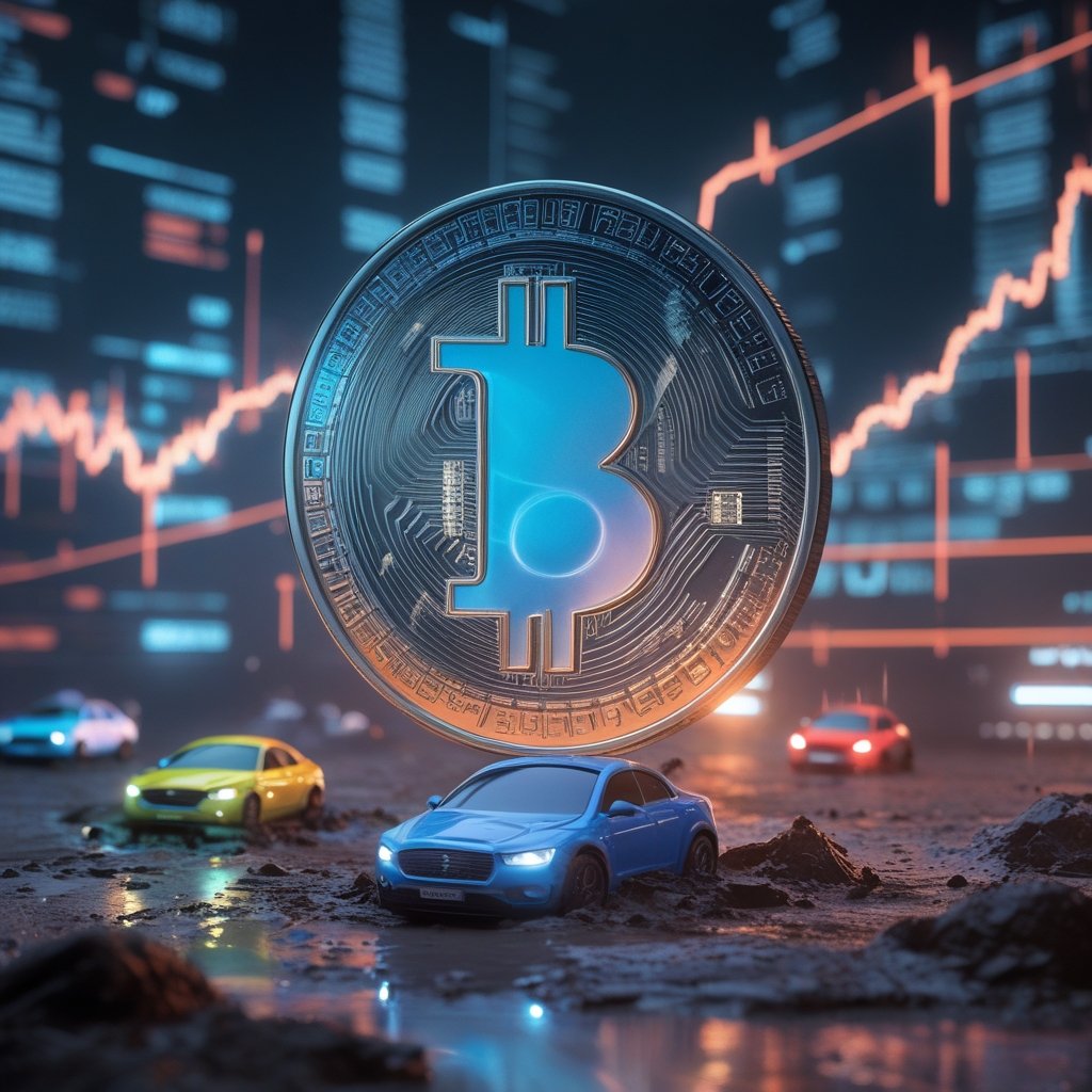 Ripple price analysis: A simple cartoon showing a blue car (XRP) stuck in mud while other colorful cars move ahead