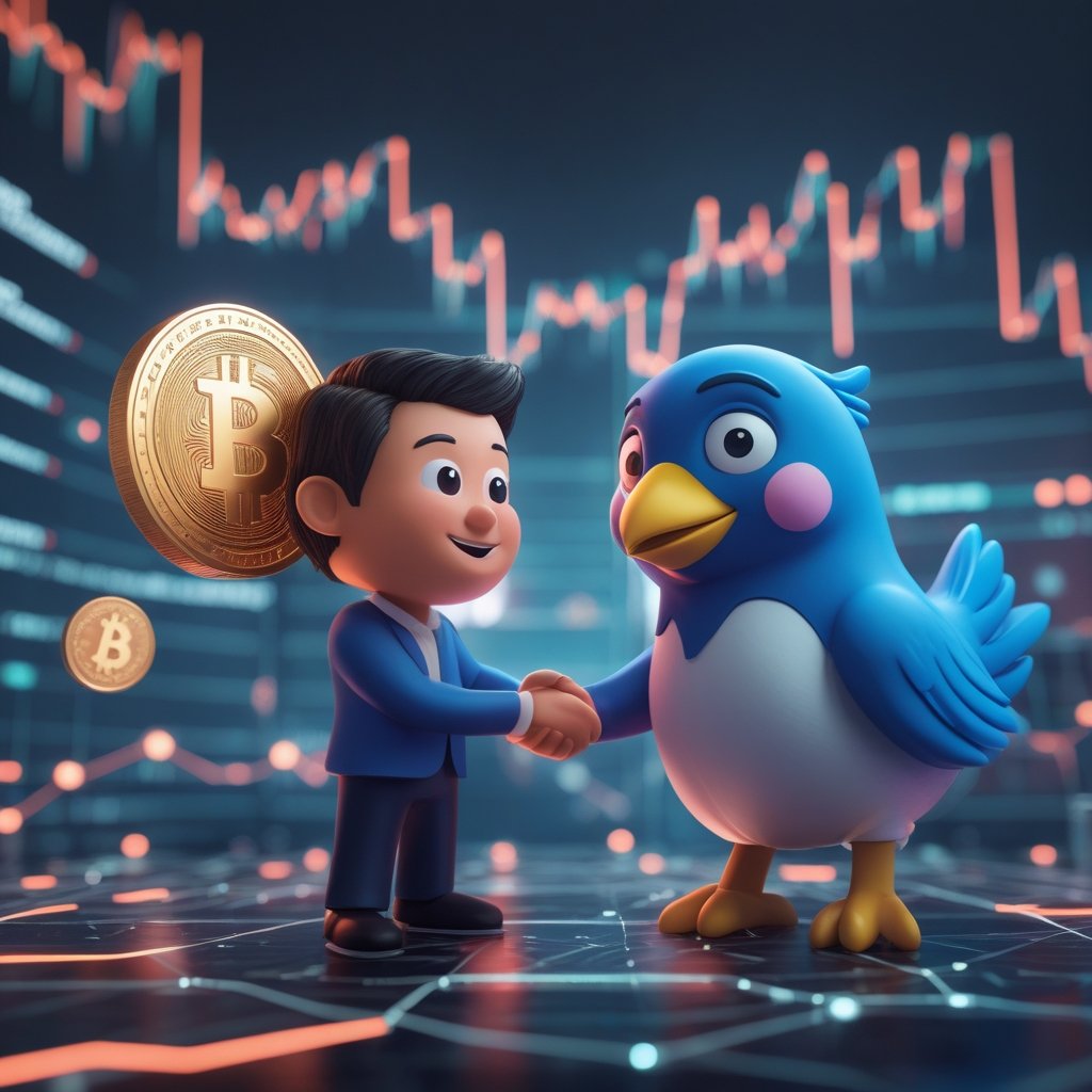Robinhood Indonesia acquisition: Two cartoon characters representing Buana Capital and PT Pedagang Aset Kripto shaking hands with a friendly Robinhood bird