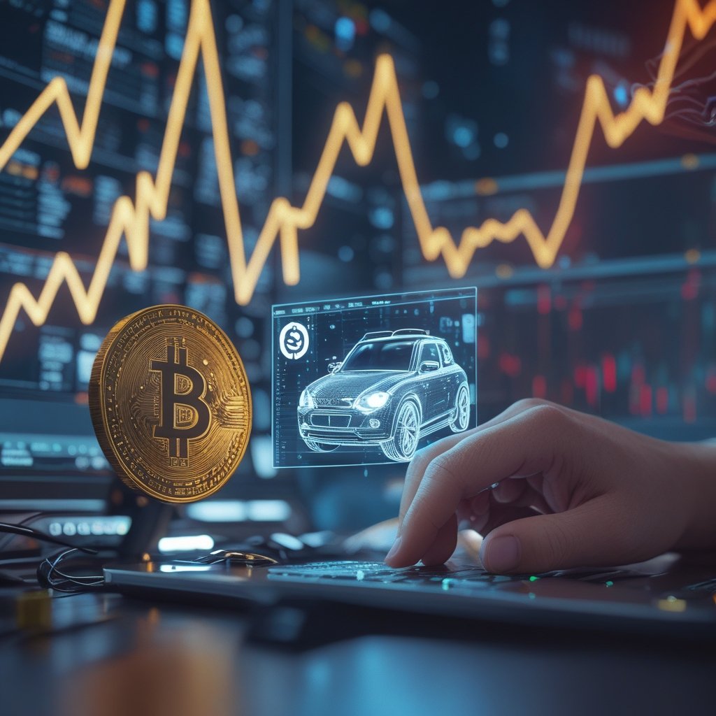 SEC tokenization timeline: A friendly cartoon character drawing a picture of a toy car, with a digital 'token' picture appearing on a computer screen