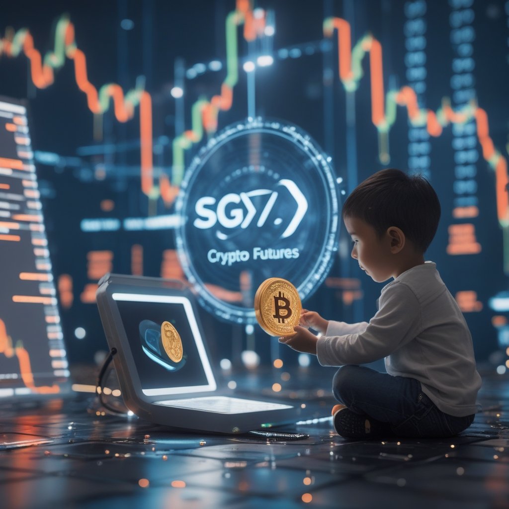 SGX crypto futures: A cartoon of a child using a tablet to buy a toy with digital coins