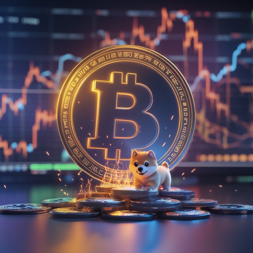 SHIB token burning: A cartoon of a rainbow appearing over a pile of SHIB tokens, with a cute Shiba Inu puppy looking hopeful