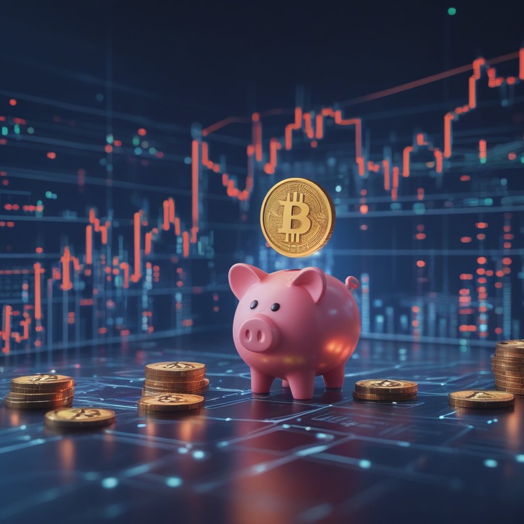 Silk Road Bitcoin: A cartoon piggy bank opening to show glowing coins with Bitcoin symbols