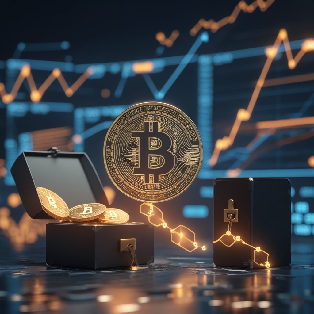 Silk Road Bitcoin: A cartoon showing coins sliding from an old box to a new box with a lock