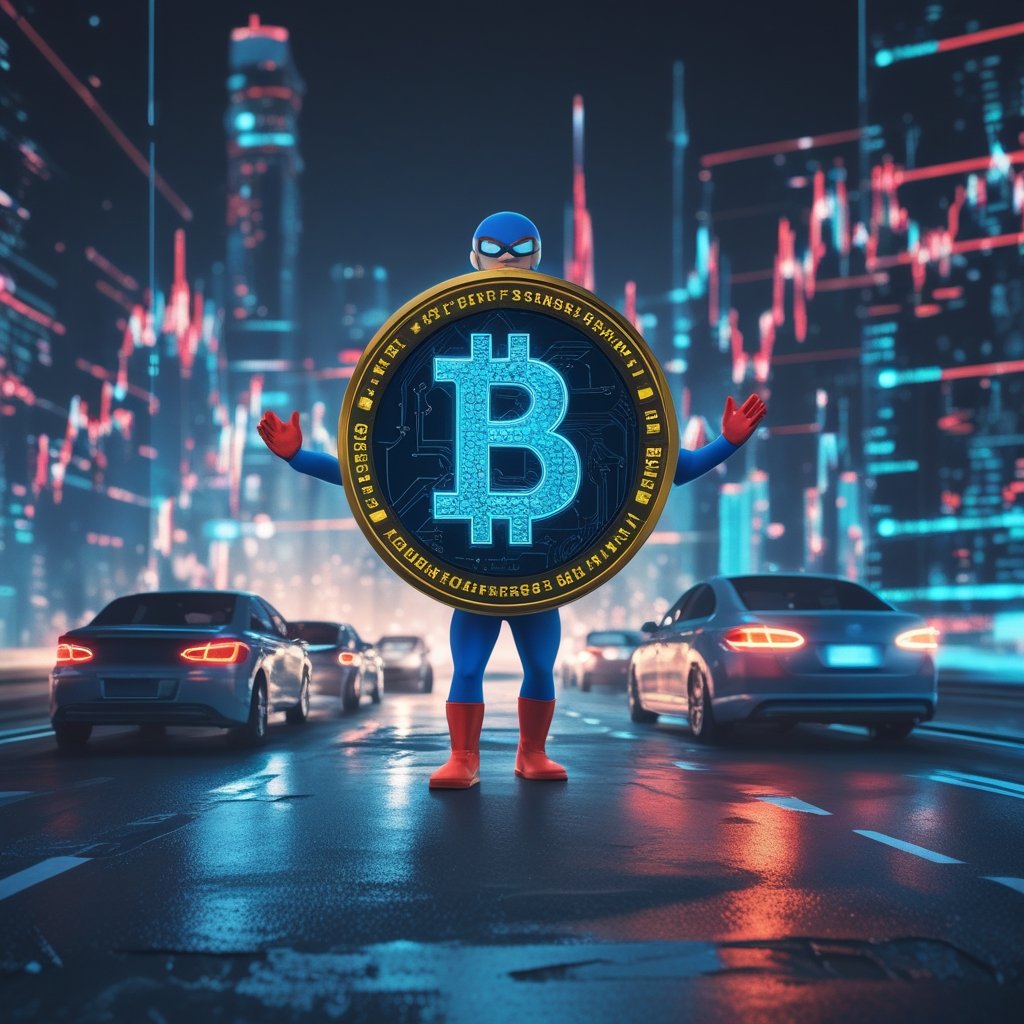 Sonami: A friendly cartoon road with cars moving slowly and a superhero named Sonami helping to clear the traffic.