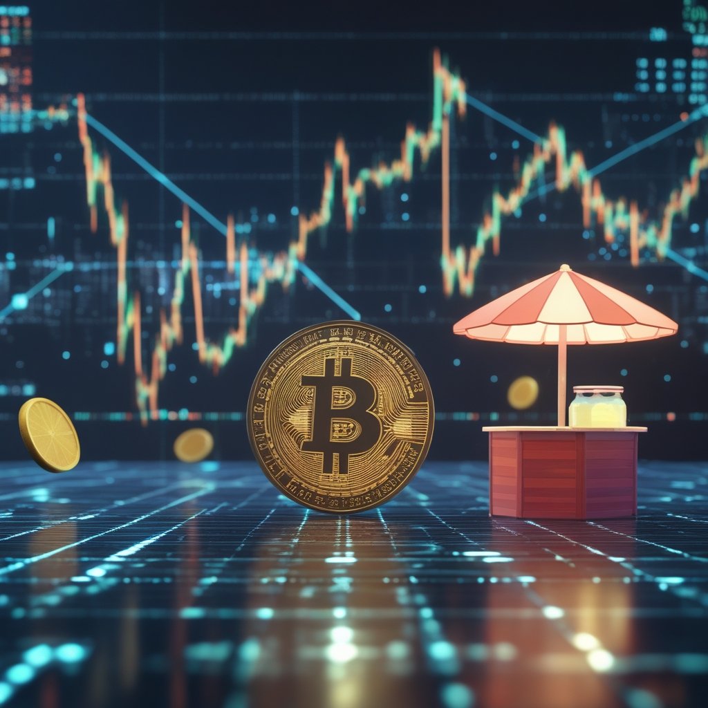 Strategy stock: A simple cartoon of a falling stock chart next to a sad lemonade stand