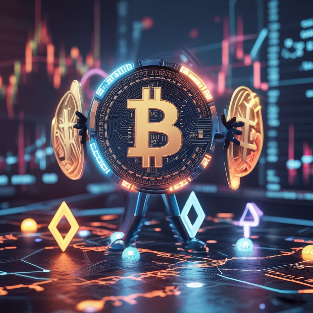 Stripe Tempo Testnet: A colorful cartoon of different digital money symbols holding hands, representing Axelar’s AgentFlux connecting them