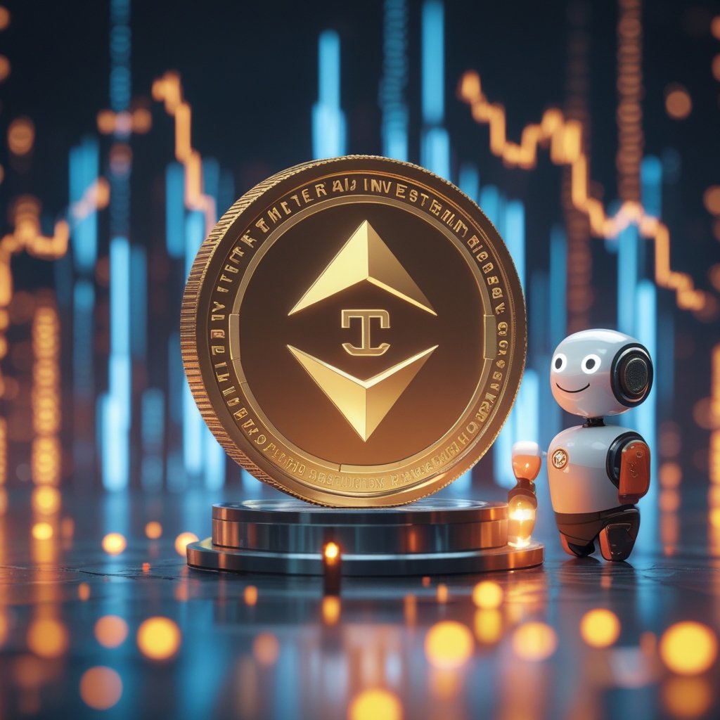 Tether AI investment: A friendly robot helping a worker in a factory with a big smile