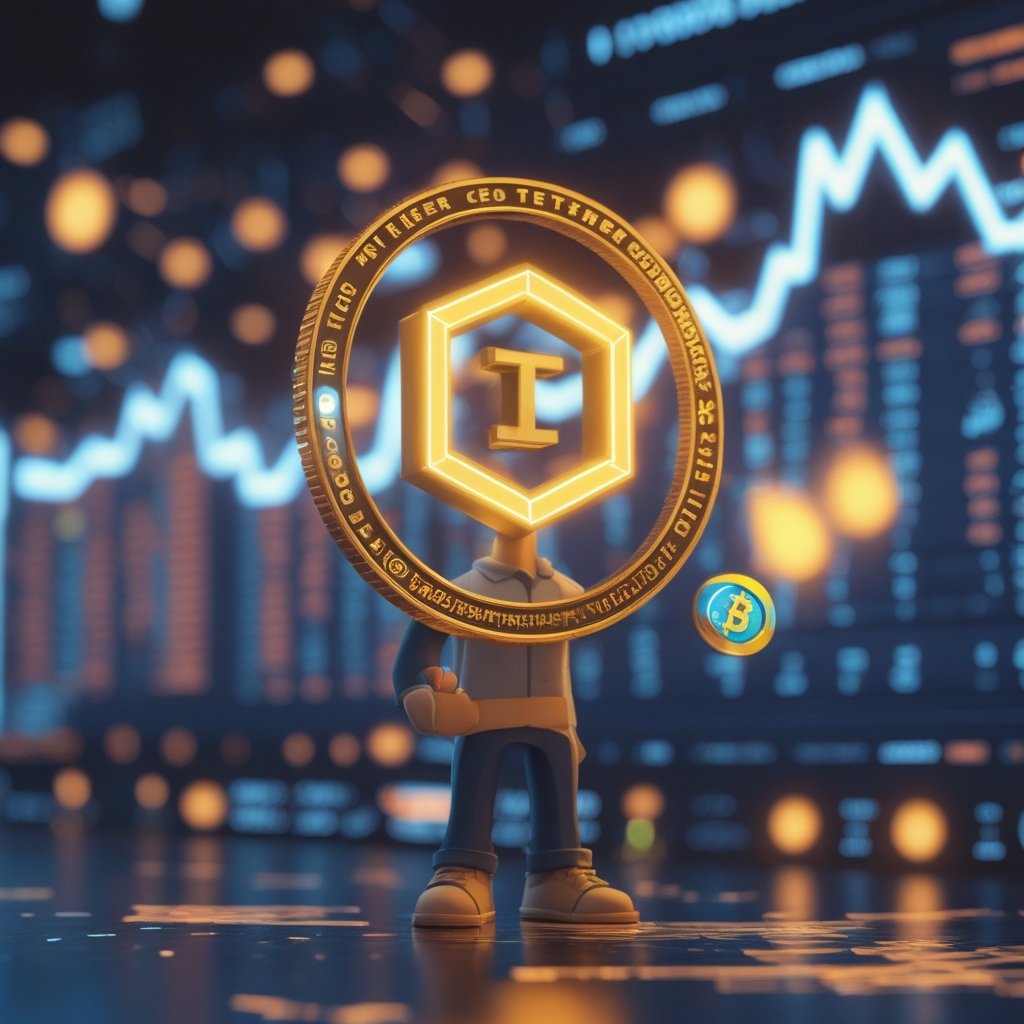 Tether CEO: A friendly cartoon character explaining digital money with a big smile