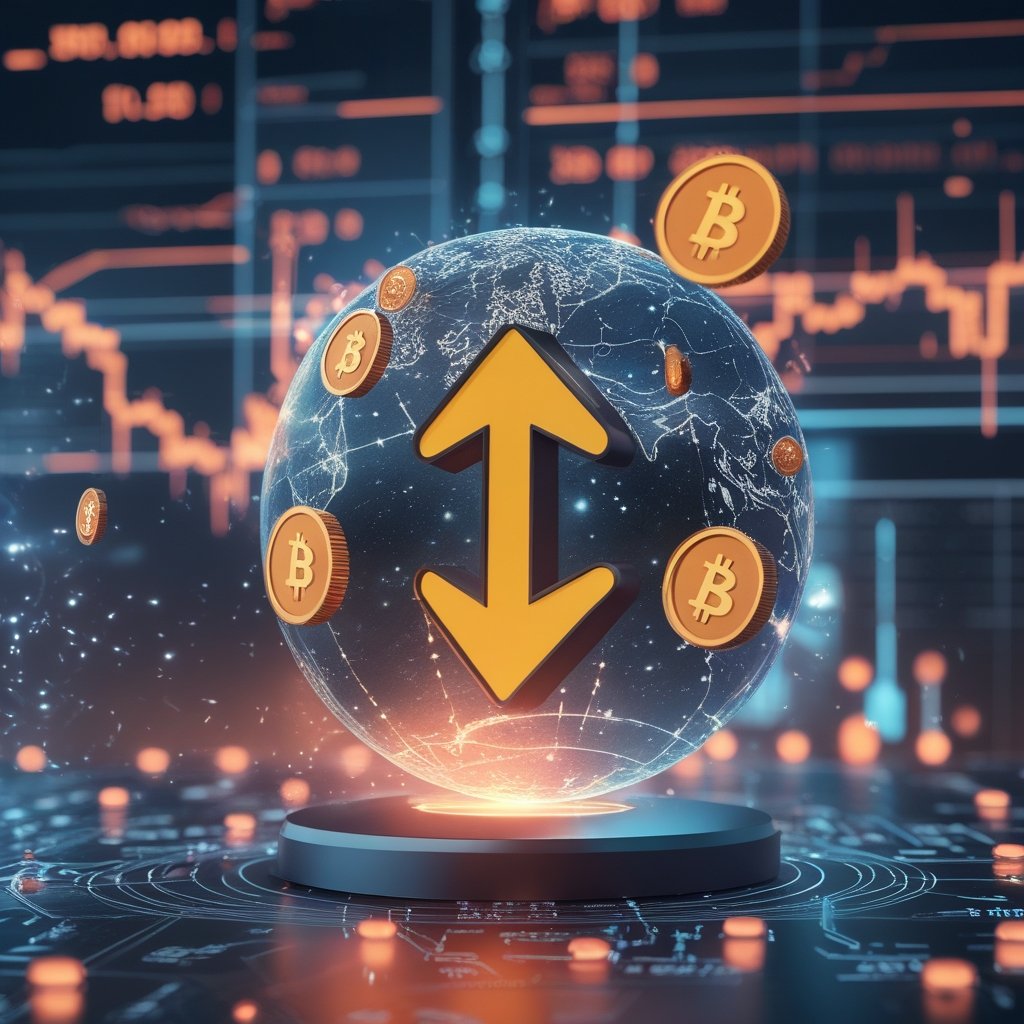 Tether CEO: A happy cartoon globe with coins flying around it, showing fast money movement