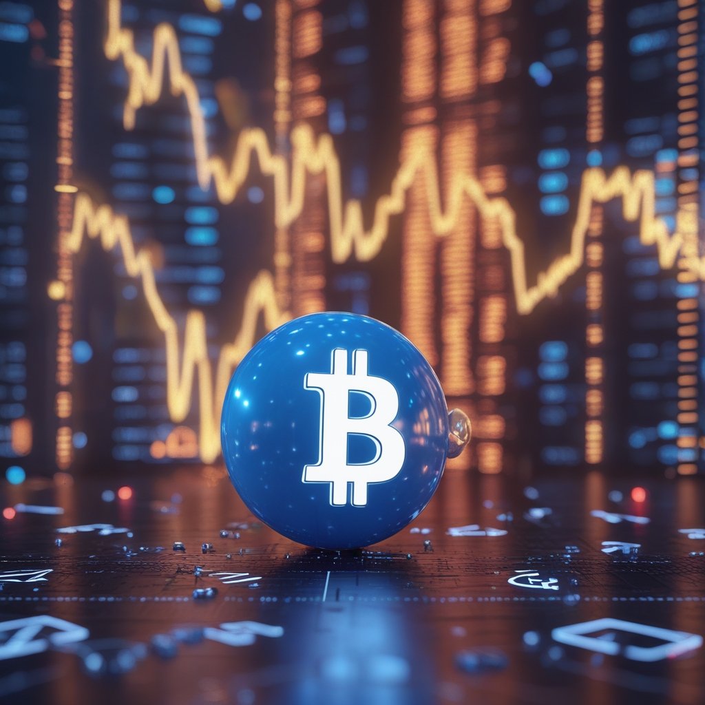 Trump Bitcoin policy: A simple cartoon showing a balloon deflating, with a sad Bitcoin symbol looking on