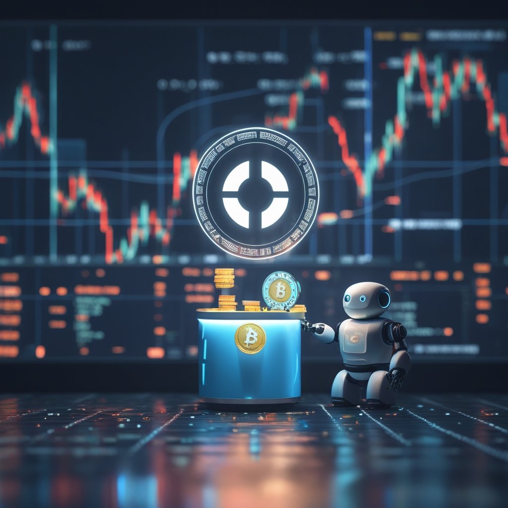 Uniswap UNI price: A friendly robot at a lemonade stand exchanging coins