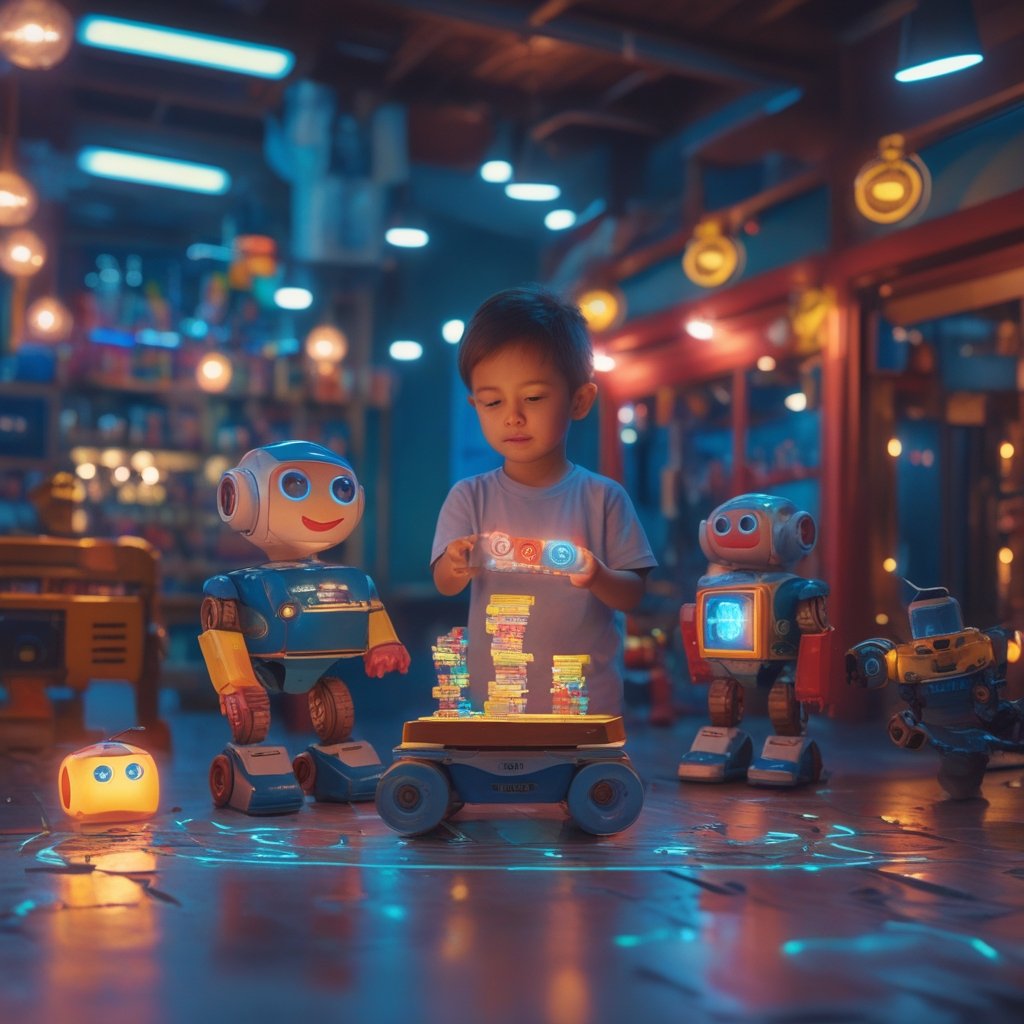 Unlimit stablecoin infrastructure: A colorful picture of kids trading toys with friendly robot helpers all around