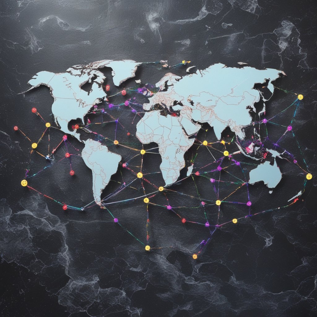 Unlimit stablecoin infrastructure: A world map with smiling faces connected by colorful lines showing fast money transfers