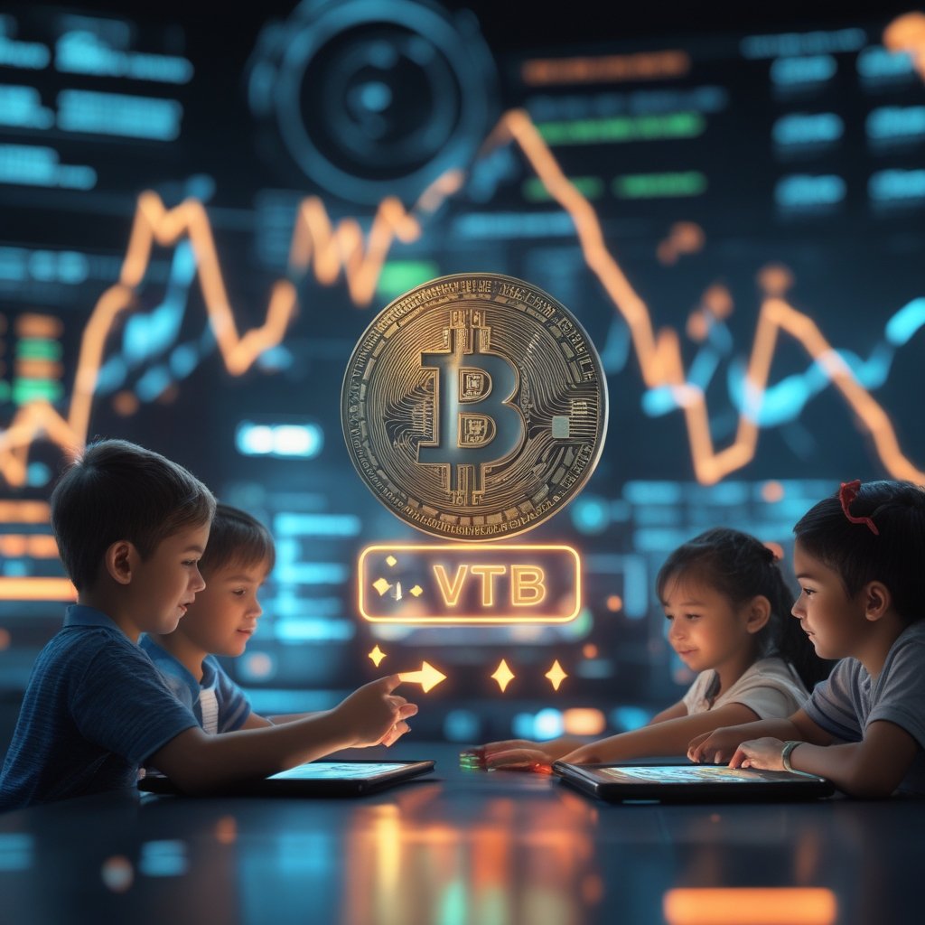 VTB crypto trading: Children playing a trading game with digital stickers on tablets